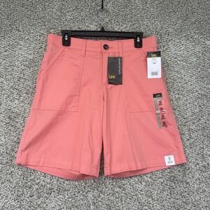 Lee Bermuda Shorts‎ Women's 6M Ultra Lux Comfort Mid Rise Bright Papaya Pink New
